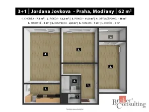 Prodej bytu 3+1, Praha - Modřany, Jordana Jovkova, 62 m2