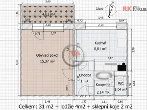 Prodej bytu 1+1, Ivančice, Luční, 31 m2
