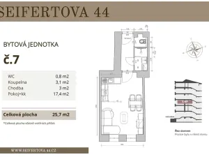 Pronájem bytu 1+kk, Praha - Žižkov, Seifertova, 25 m2