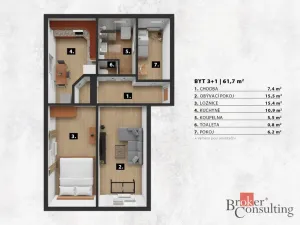 Pronájem bytu 3+1, Praha - Modřany, Mráčkova, 62 m2