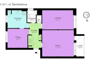 Prodej bytu 3+1, Brno - Bosonohy, Ševčenkova, 87 m2