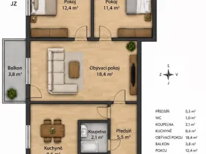 Prodej bytu 3+1, Olomouc, tř. Kosmonautů, 61 m2