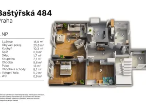 Prodej bytu 3+1, Praha, Baštýřská, 95 m2