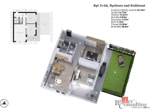 Prodej bytu 3+kk, Rychnov nad Kněžnou, Javornická, 65 m2