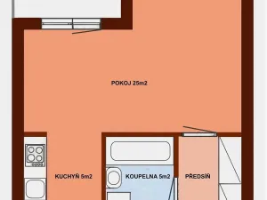 Pronájem bytu 1+kk, Brno, Dusíkova, 40 m2