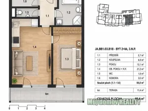 Pronájem bytu 2+kk, Praha - Hostavice, U Hostavického potoka, 56 m2