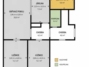 Prodej bytu 3+1, Hodonín, Jižní, 74 m2