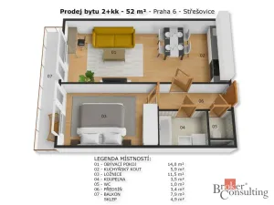 Prodej bytu 2+kk, Praha - Břevnov, Ve Střešovičkách, 44 m2