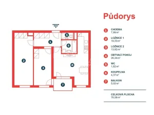 Pronájem bytu 3+kk, Hradec Králové - Nový Hradec Králové, Rybova, 74 m2