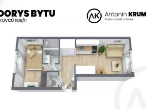 Pronájem bytu 1+1, Ostrava - Mariánské Hory, Slavníkovců, 31 m2