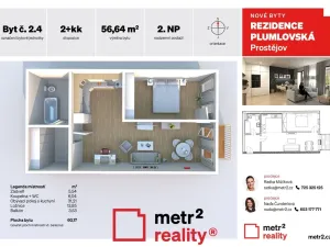 Prodej bytu 2+kk, Prostějov, Plumlovská, 60 m2