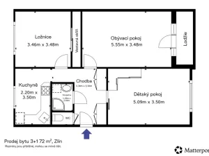 Prodej bytu 3+1, Zlín, Dukelská, 72 m2