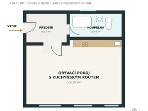 Pronájem bytu 1+kk, Úherce, Hlavní, 39 m2