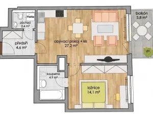 Prodej bytu 2+kk, Praha - Vysočany, Modrého, 61 m2