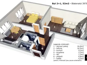 Pronájem bytu 2+1, Chomutov, Blatenská, 52 m2