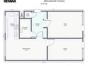 Prodej bytu 3+kk, Pardubice - Polabiny, Bělehradská, 55 m2