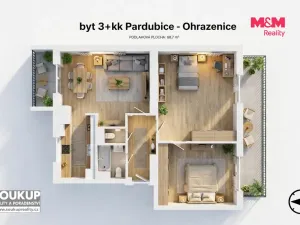 Prodej bytu 3+kk, Pardubice - Ohrazenice, Trnovská, 69 m2