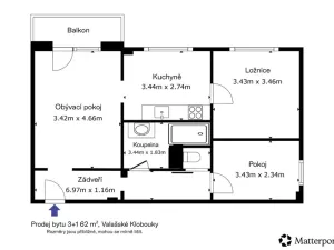 Prodej bytu 3+1, Valašské Klobouky, Cyrilometodějská, 62 m2