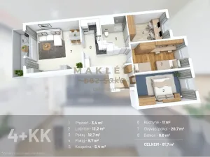 Prodej bytu 4+kk, Praha, Pod lysinami, 81 m2