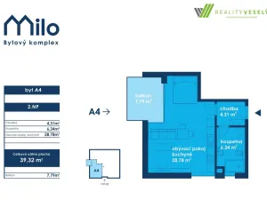 Prodej bytu 1+kk, Milotice, Školní, 39 m2