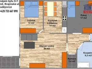 Pronájem bytu 3+1, České Budějovice - České Budějovice 1, Krajinská, 96 m2