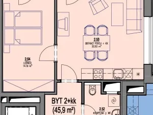 Pronájem bytu 2+kk, Brno - Žebětín, Žabí, 48 m2