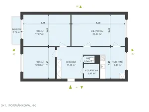 Prodej bytu 3+1, Hradec Králové - Moravské Předměstí, Formánkova, 80 m2