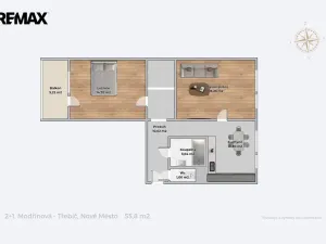 Prodej bytu 2+1, Třebíč - Nové Město, Modřínová, 56 m2