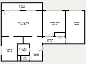 Prodej bytu 3+1, Teplice - Trnovany, Doubravická, 73 m2