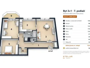 Prodej bytu 3+1, Brno - Kohoutovice, Žebětínská, 72 m2