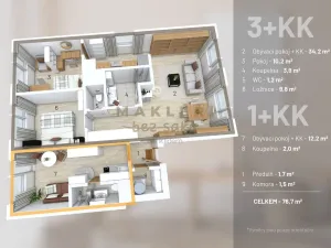 Prodej bytu 4+1, Praha - Kobylisy, Šimůnkova, 77 m2