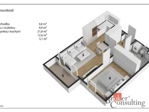 Pronájem bytu 2+kk, Praha - Hlubočepy, Novotného, 52 m2