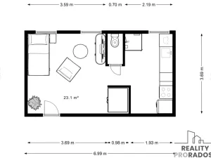Pronájem bytu 1+1, Břeclav - Charvátská Nová Ves, SNP, 27 m2