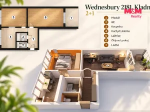 Prodej bytu 2+1, Kladno - Kročehlavy, Wednesbury, 54 m2