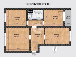 Prodej bytu 3+1, Zlín, Křiby, 62 m2