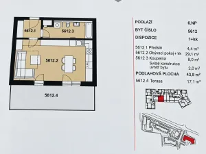 Prodej bytu 1+kk, Praha - Letňany, Miroslava Hajna, 43 m2