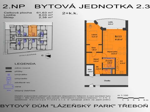 Prodej bytu 2+kk, Třeboň - Třeboň II, Lázeňská, 61 m2