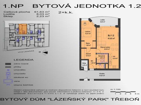 Prodej bytu 2+kk, Třeboň - Třeboň II, Lázeňská, 64 m2