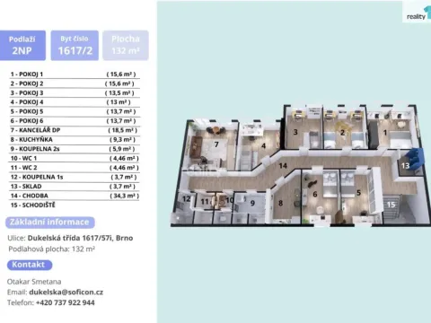 Pronájem atypického bytu, Brno - Husovice, Dukelská třída, 132 m2