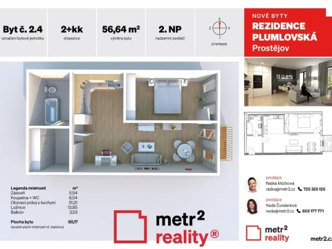 Prodej bytu 2+kk, Prostějov, Plumlovská, 60 m2